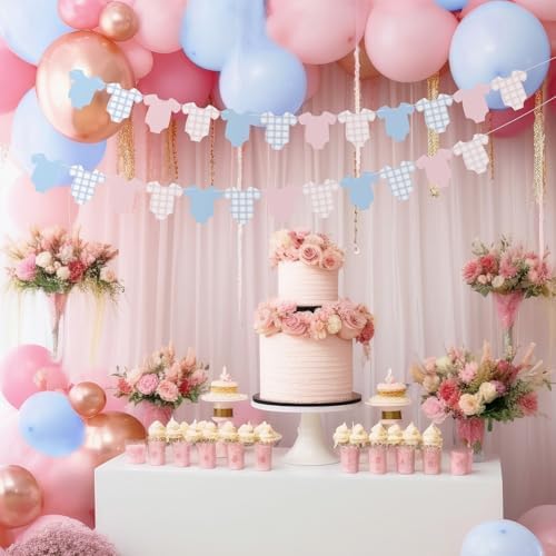 Weysat 2 Pcs Gender Reveal Banner Decorations Pink Blue Plaid Banner - Image 4