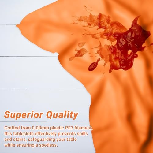 QZYL 4 PCS Table Cloth, 54" x 108" Orange Tablecloth Plastic, Multiple Colors Disposable Tablecloth for Indoor Outdoor Home Essentials, Waterproof Table Covers of Baptism Decorations Picnic Themed - Image 4