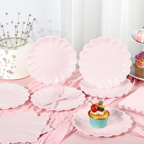 75 Pcs Pink Paper Plates and Napkins, Tableware Set Serve for 25 Guests - Image 3