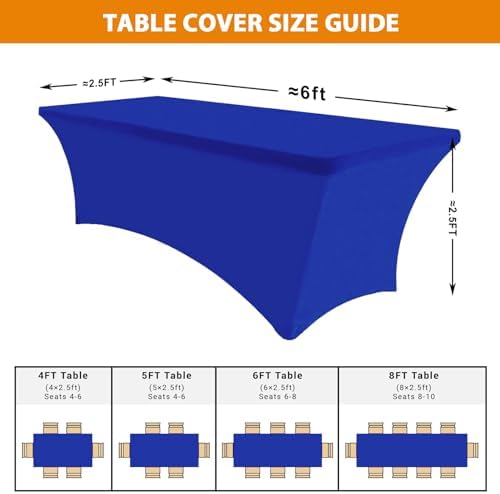 Eurmax USA 2-Pack Rectangular Fitted Spandex Table Covers 6ft Tablecloth Wedding Event Patio Table Decorations Stretch Table Cover for 6ft Folding Table (Blue) - Image 4