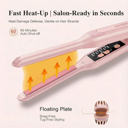 SAOSA Mini Pencil Flat Iron for Short Hair - 0.3" Ultra-Thin Hair Straightener & Curler, 9 Temp (190°F-430°F), Ceramic Tourmaline, Fast 30s Heat Up, Travel Kit with Pouch & Glove, Dual Voltage - Image 4