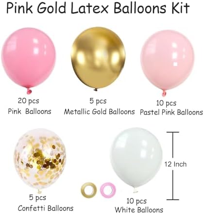 Pink and Gold Balloons Set, 50pcs 12 inch Pink White Gold Latex Balloons for Girl Birthday Wedding Bridal Shower Graduation Party Decoration - Image 7