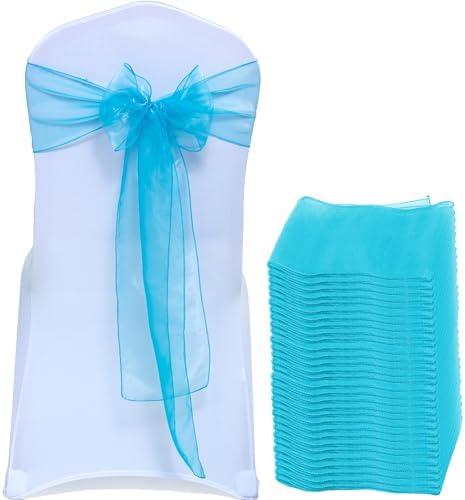 MDS Pack of 100 Organza Chair Sashes for Wedding & Event Décor – Light Teal by MDS