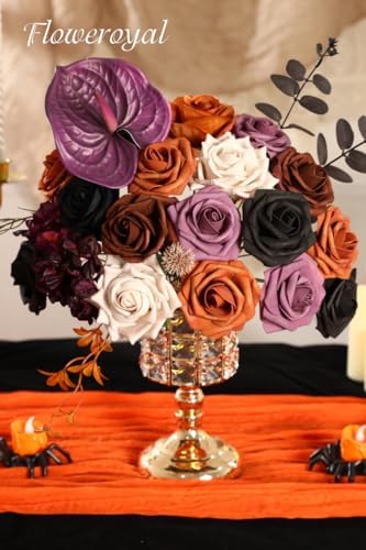 Floweroyal Halloween Artificial Flowers Black Flowers Mix Silk Flowers Fake Roses with Stems for DIY Wedding Bridal Bouquets, Baby Shower, Floral Arrangement, Table Centerpieces, Home Decorations - Image 2