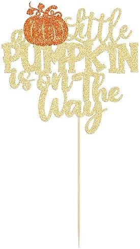 1Pc Little Pumpkin is on the Way Cake Topper Orange Glitter Boy Pumpkin Baby Shower Cake Topper Decorations for Autumn Little Pumpkin Themed Baby Shower Kids Boys Girls Birthday Party Supplies - Image 3