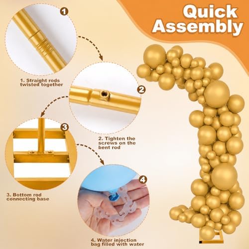 Balloon Arch Stand Kit Set with 145PCS Metallic Gold Balloons – Duty Metal Wedding Backdrop Frame with 8 Water Bags, Gold Semi-Open Arch for Birthday, Party Decorations Indoor Outdoor. - Image 3