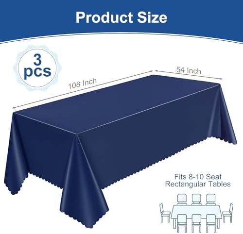 NatNarr 3 Pcs Navy Blue Plastic Tablecloths, Scalloped Blue Table Cloth - Image 2