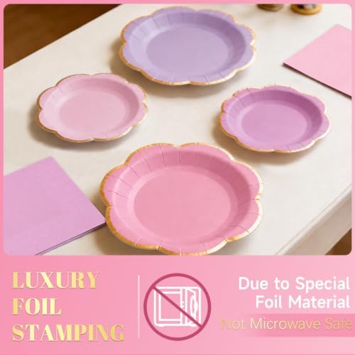 OuMuaMua 60pcs Pink and Purple Disposable Paper Plates & Napkins Set for 20 - Image 5