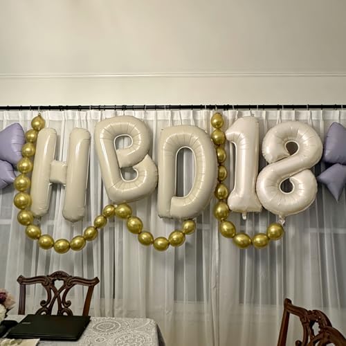 40 Inch Cream HBD Balloons for Boho Birthday Party Decorations, Giant Beige HBD Letter Foil Mylar Balloon Banner Helium Supported, Ivory White Sand Neutral Happy Birthday Sign for Girls Women Boys Men - Image 6