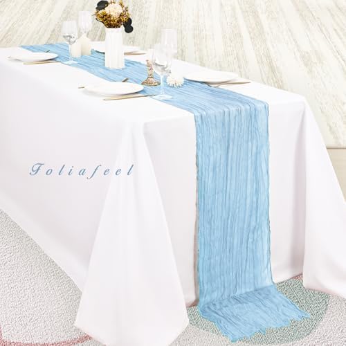 6 Pack Baby Blue Cheesecloth Table Runner 20 x 120 Inch Long Rustic Gauze Cheese Cloth Table Runner for Wedding 10FT Bridal Baby Shower Table Decorations Boho Fabric Sheer Birthday Party Table Decor - Image 4