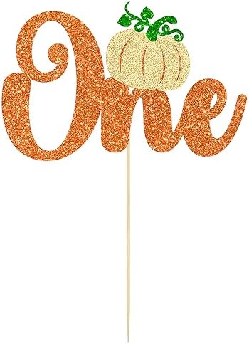 1Pc Pumpkin One Cake Topper Orange Glitter Fall 1st Pumpkin Birthday Cake Topper Decorations Baby Shower Party Decorations for Autumn Themed Kids First Birthday Thanksgiving Party Supplies - Image 3