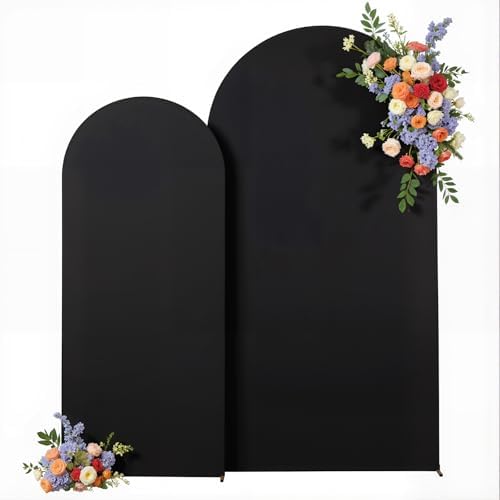 Black Arch Backdrop Cover for Wedding, Set of 2 Stretchy Spandex Fitted Arch Stand Cover for Baby Shower, Birthday Party Decor, Chiara Backdrop Cover with Double-Sided Design(7.2FT 6FT, Black) by Besutolife