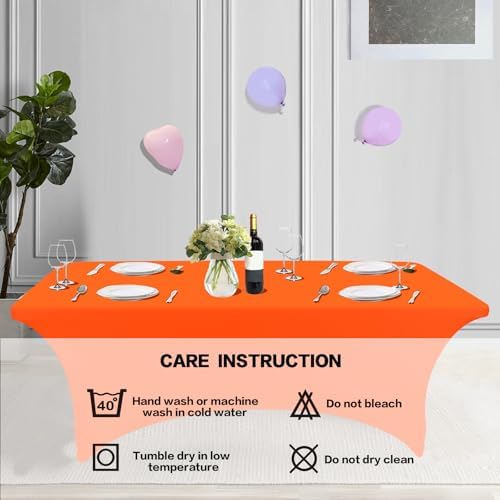 IVAPUPU 2 Pack 8FT Table Cloth for Rectangular Spandex Orange Table Cover - Image 5
