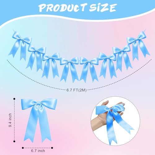 1 String of 8PCS Blue Bow Garland Banner Decoration,Pre-Strung Satin Ribbon Ornaments for Birthday,Bachelorette Party,Bridal Shower,Wedding,Engagement,Baby Shower,Graduation Decor,Anniversary - Image 2
