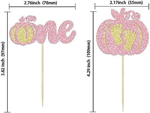 Ephlyn 24Pcs Pumpkin One Cupcake Toppers Glitter Pumpkin Birthday Baby Shower Party Decorations Pumpkin 1st Birthday Cake Decorations Fall 1st Birthday Party Cupcake Picks - Image 2