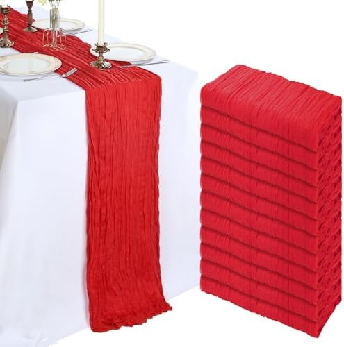 12 Pack 10Ft Red Cheesecloth Table Runner 23 x 120 Inch by CKIKU