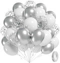 60pcs 12inch White and Silver Balloons with Confetti Balloons by Awenztech