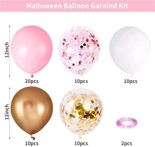 Balloons Pink Gold Confetti, 60 Packs 12 Inch Pink White Metallic Gold Balloon for Girls Birthday Wedding Bridal Baby Shower Princess Party Decorations - Image 2