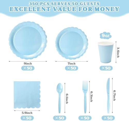 Vyntra 350 Pcs Light Blue Paper Plates and Napkins Party Supplies - Image 5