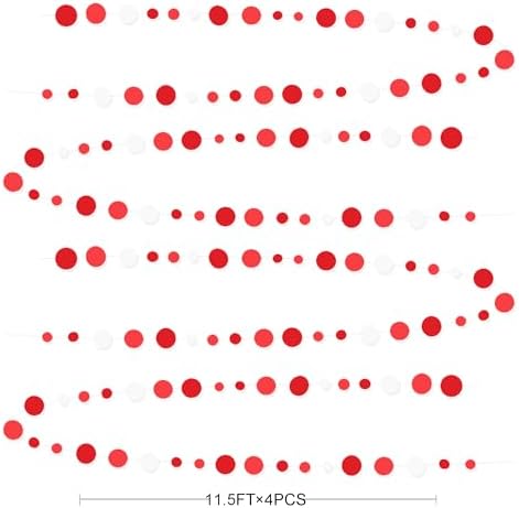 46 Ft Red Party Decorations Polka Dots Garlands Red and White Hanging Paper Circle Dots Streamer for Valentines Anniversary Birthday Graduation Wedding Christmas Holiday Bridal Shower Party Supplies - Image 2