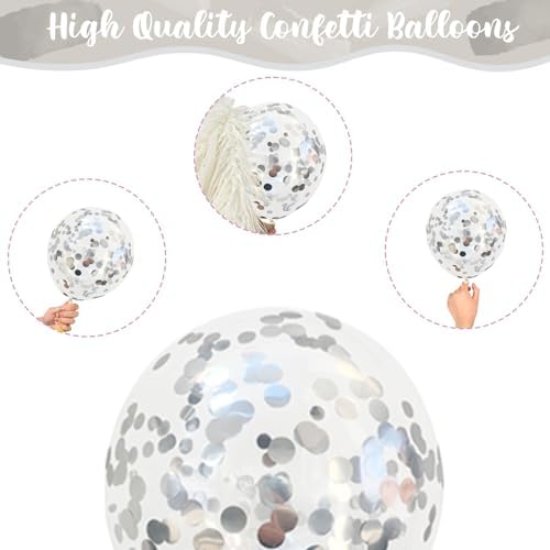 Silver and White Balloons, 12 Inch Metallic Silver White Latex Balloons Set Decor with Silver Confetti Helium Balloons for Boys Girls Birthday Party Baby Shower Wedding Graduation Party Decorations - Image 3