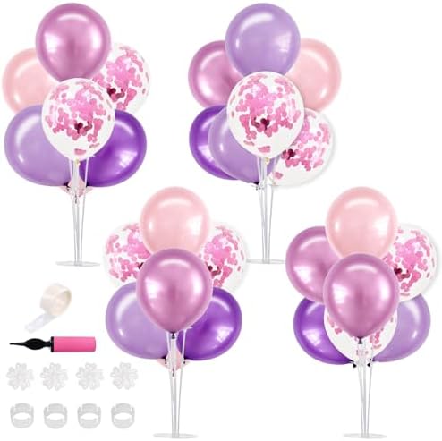 TONIFUL 4 Metallic Purple Pink Balloon Stand Balloon Centerpieces for Table by TONIFUL