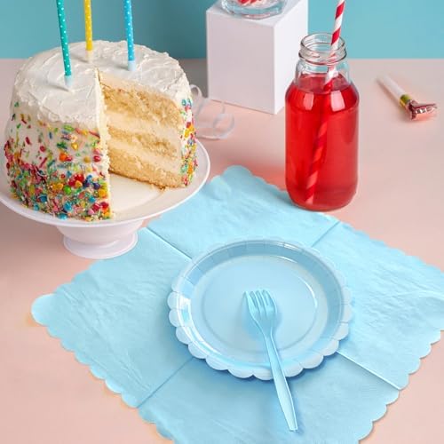Light Blue Paper Plates and Napkins Fork Party Supplies - Image 5
