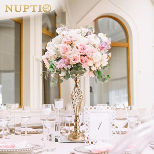 NUPTIO Gold Centerpiece Stand for Table, Twist Style, 20.5" Tall, 10 Pcs - Image 2