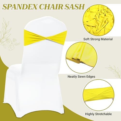 MDS Pack of 75 Spandex Chair Sashes Without Slider Buckles – Yellow - Image 3