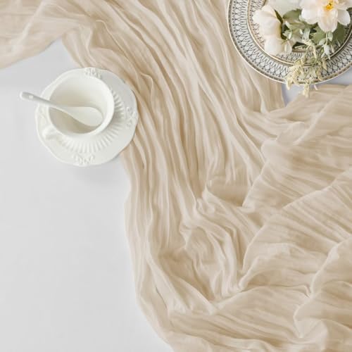 6 Pack Begie Cheesecloth Table Runner 35"×120" Gauze Fabric Table Runner - Image 2