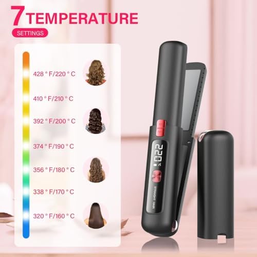 Cordless Hair Straightener and Curler 2 in 1, Mini, Lightweight and Small,USB Rechargeable with 4500mAh Battery, 10s Fast Heating, Portable Ceramic Flat Iron for Travel (Black) - Image 6