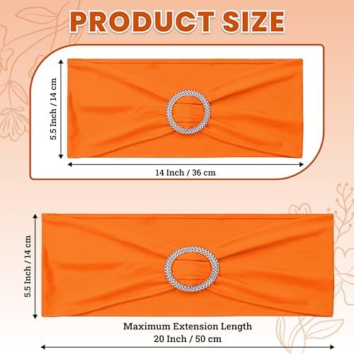 MDS Pack of 10 Spandex Chair Sashes for Wedding Party & Event – Orange - Image 2