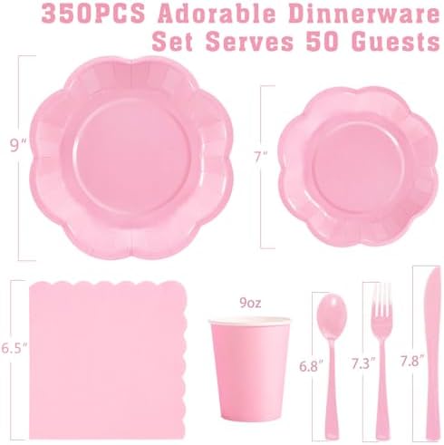 350PCS Light Pink Paper Plates and Napkins Set with Utensils Serve 50 Guests,Pink Party Decorations for Baby Shower Graduation Valentines Day Party Supplies - Image 3