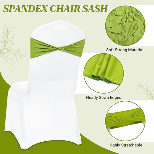 MDS Pack of 125 Spandex Chair Sashes Without Slider Buckles – Apple Green - Image 3