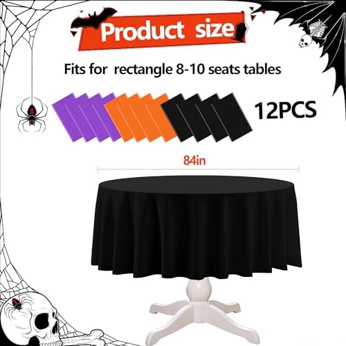 12 Pack Halloween Round Tablecloths, Orange Black Purple Table Cloth - Image 2