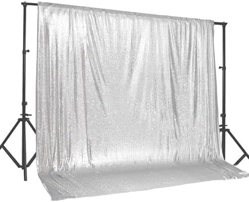 PartyDelight Silver Sequin Backdrop 20x10ft Sparkly Photo Curtain by PartyDelight