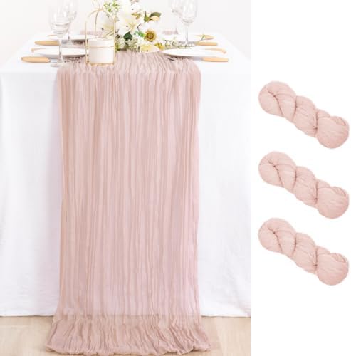 Pink Cheesecloth Table Runner Fall Wedding Bridal Party Decor 10ft, 3 Pack by MLMC