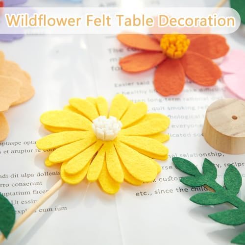 11Pcs Wildflower Party Decorations with Wooden Base, Felt Flowers - Image 4