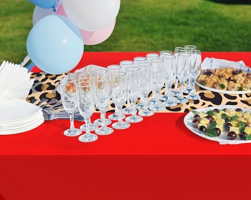 Buryeah 3 Pcs 54 x 108'' Plastic Disposable Leopard Tablecloth, Red - Image 6