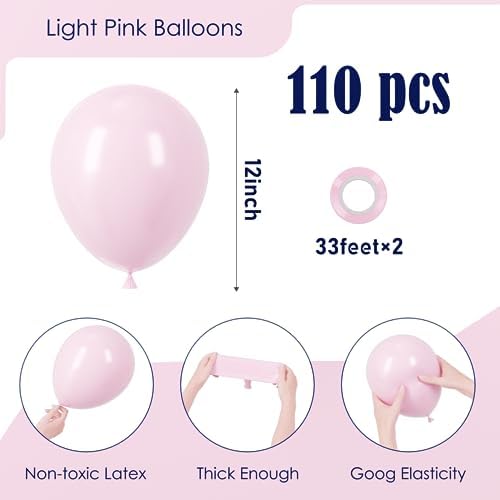 Voircoloria 110pcs Light Pink Pastel Pink Latex Party Balloons, 12inch - Image 2