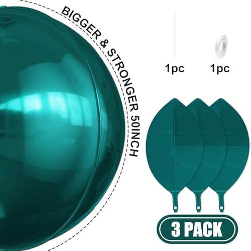 50 Inch Metallic Dark Green Round Foil Balloons 3pcs Large 4D Ball Balloons - Image 4