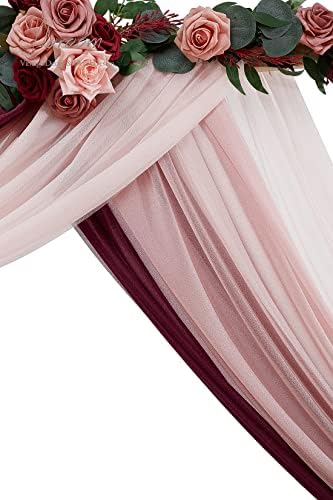Floroom Wedding Arch Draping Fabric 3 Panels 20Ft Chiffon Fabric Drapes Arbor Drapery Wedding Ceremony Reception Swag Decorations (Burgundy +Dusty Rose +Blush) - Image 4
