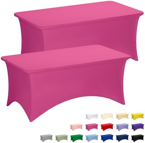 Fixwal 2 Pack 6FT Fuchsia Tablecloth Rectangle Spandex Fitted Table Cover by Fixwal