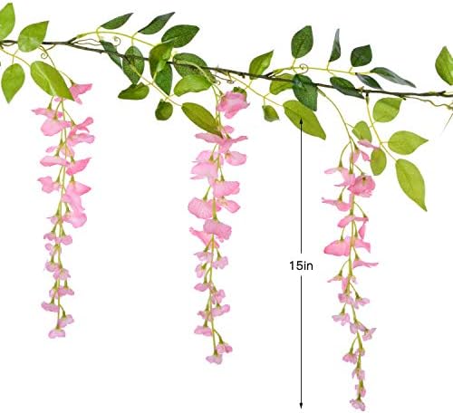 Lvydec Wisteria Artificial Flowers Garland, 4 Pcs Total 28.8ft Artificial Wisteria Vine Silk Hanging Flower for Home Garden Outdoor Ceremony Wedding Arch Floral Decor (Pink) - Image 6