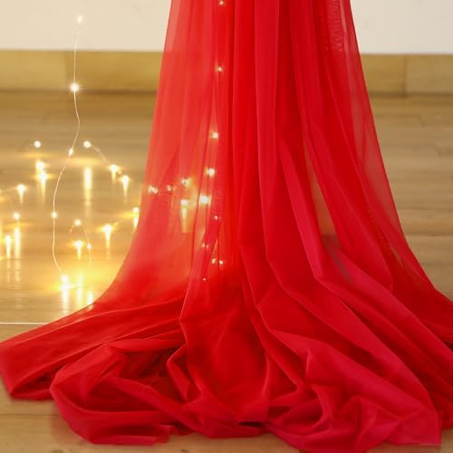 10ft x 10ft Red Tulle Photo Backdrop Curtain with Lights String for Christmas Party Red Sheer Curtain Backdrop Drapes for Birthday Party Wedding Holiday Photo Booth Background Home Room Decorations - Image 7
