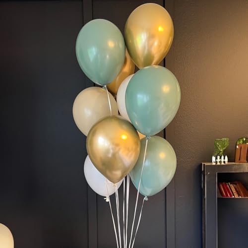 Balloons Green Gold, 60 Packs 12 Inch Retro Sage Green Gold Metallic Balloon, Olive Green White Latex Balloons for Wedding, Birthday, Baby Shower, Safari Jungle Party, Anniversary Decorations - Image 3