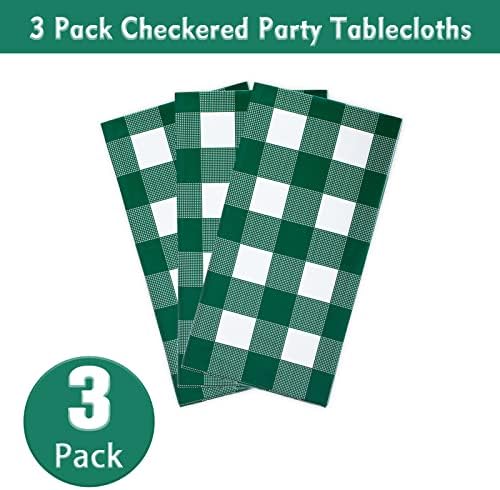 Kesfey 3 Packs Green and White Checkered Tablecloths 54 x 108 Inches Disposable Plastic Gingham Tablecovers Waterproof Rectangle Picnic Party Table Covers for Birthday Party Supplies Christmas - Image 5
