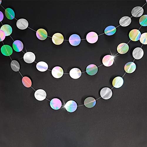Cheerland Iridescent Party Decorations Holographic Circle Garlands Disco Theme Birthday Decorations Bachelorette Hanging Streamers Banner Graduation Decor Euphoria Karaoke Music Party Backdrop - Image 2