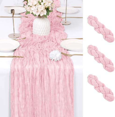 3 Pack Light Pink Cheesecloth Table Runner 17x108 Inch Semi Sheer Boho Gauze Cheese Cloth Fabric Table Runners Table Decor for Wedding Party Baby Shower Birthday Home Decor Garden Farmhouse by Unknown