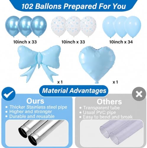 2 Sets Blue Bow Balloon Column Stand Adjustable Blue Heart Balloon Decor - Image 2